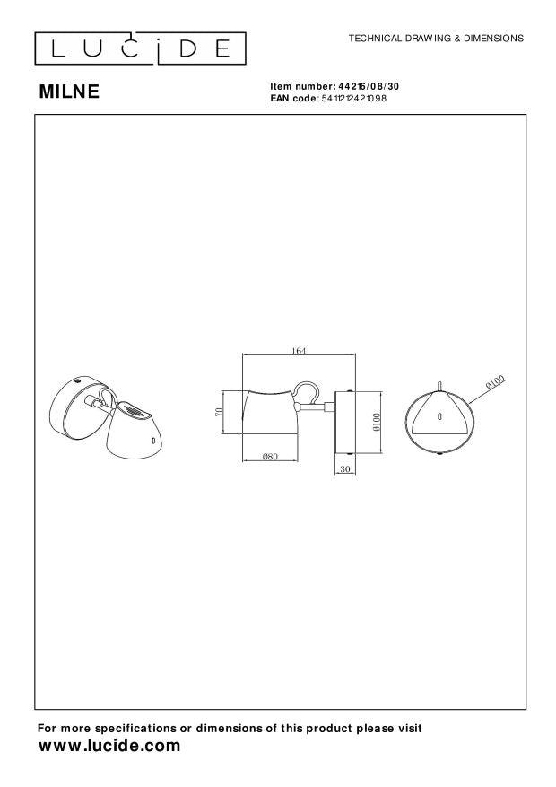 Lucide MILNE Wandlamp - Zwart