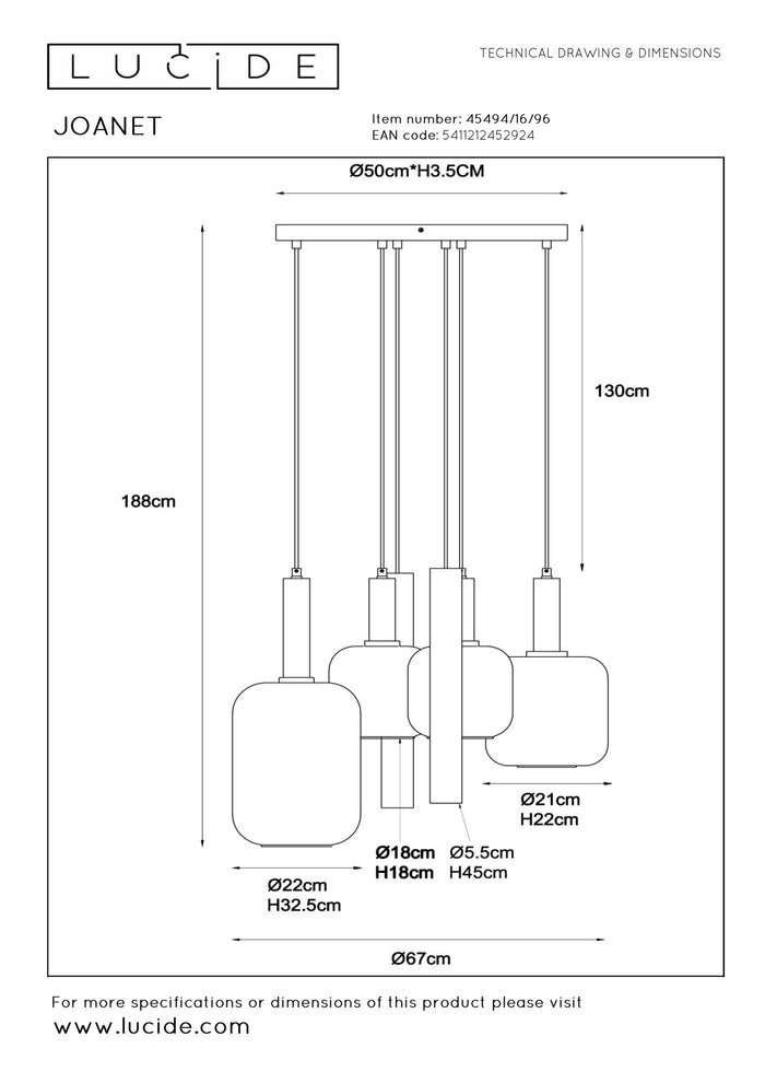 Lucide JOANET Tube Hanglamp - Messing