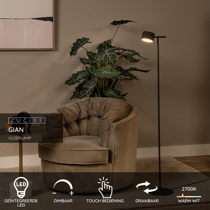 Lucide GIAN Vloerlamp - Zwart