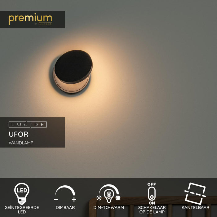 Lucide Premium UFOR Wandlamp - Zwart