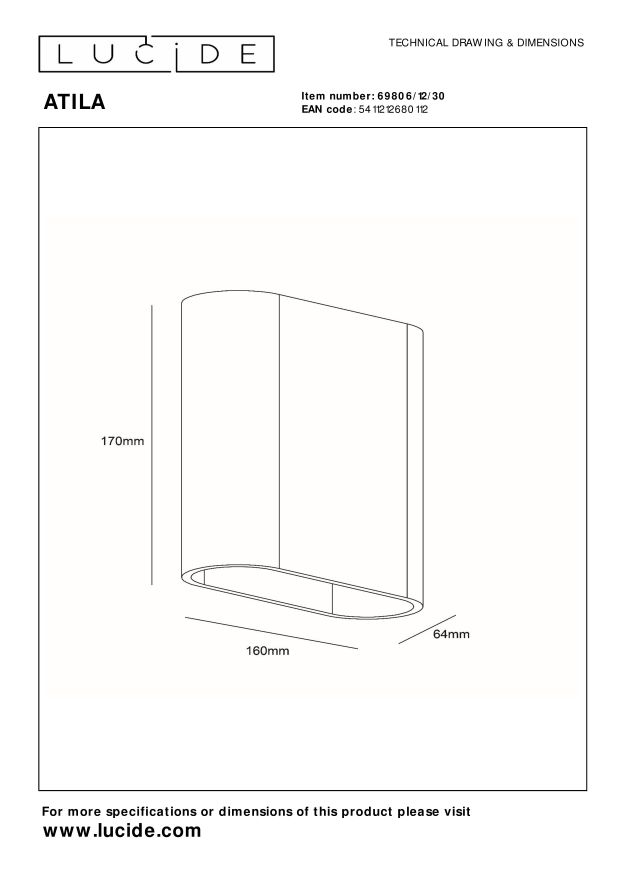 Lucide ATILA Wandlamp - Zwart