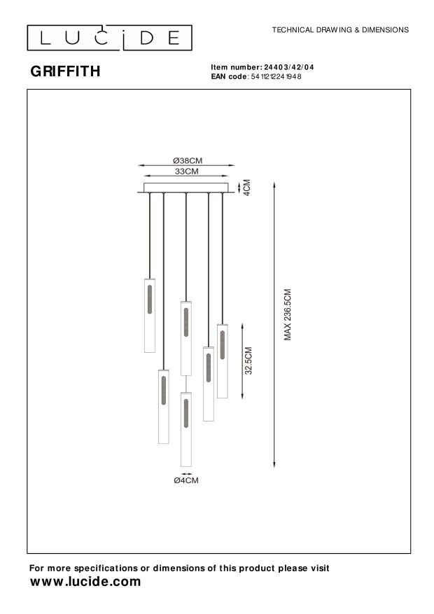 Lucide Premium GRIFFITH Hanglamp - Brons