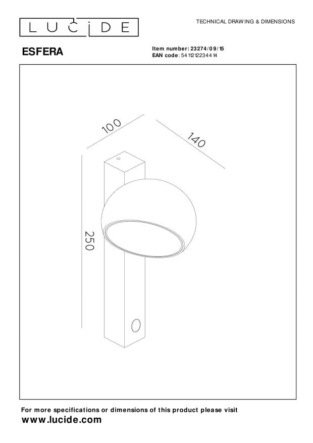 Lucide Premium ESFERA Wandlamp - Grijs ijzer