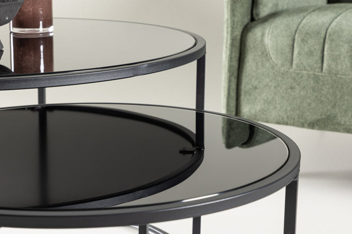 Fjôrd - Salontafel Zwart Ø79,5 + Ø59,5cm - Glas - Twin