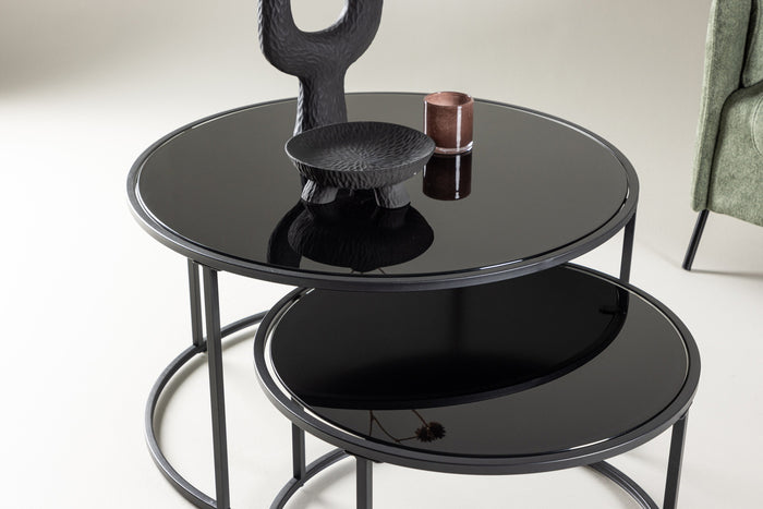 Fjôrd - Salontafel Zwart Ø79,5 + Ø59,5cm - Glas - Twin