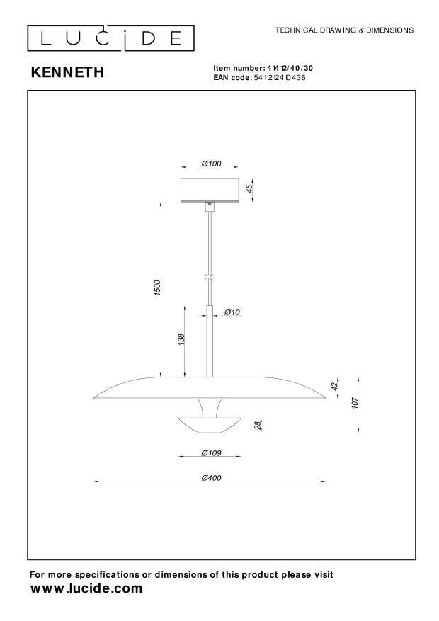 Lucide Premium KENNETH Hanglamp - Zwart