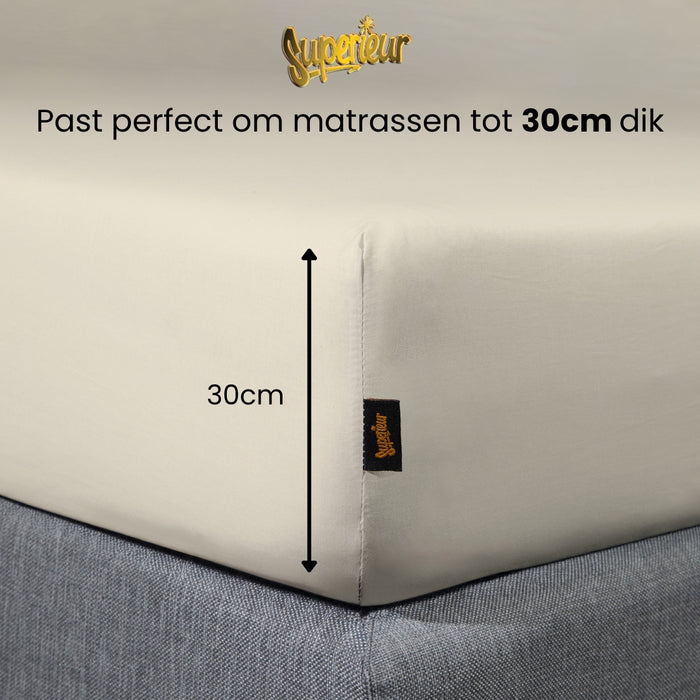 Superieur - Hoeslaken -  Katoen - Crème - 90x220cm