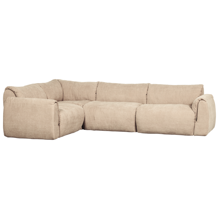 WOOOD Baggy Hoekbank Links - Geweven Chenille - Zand - 81x301x210