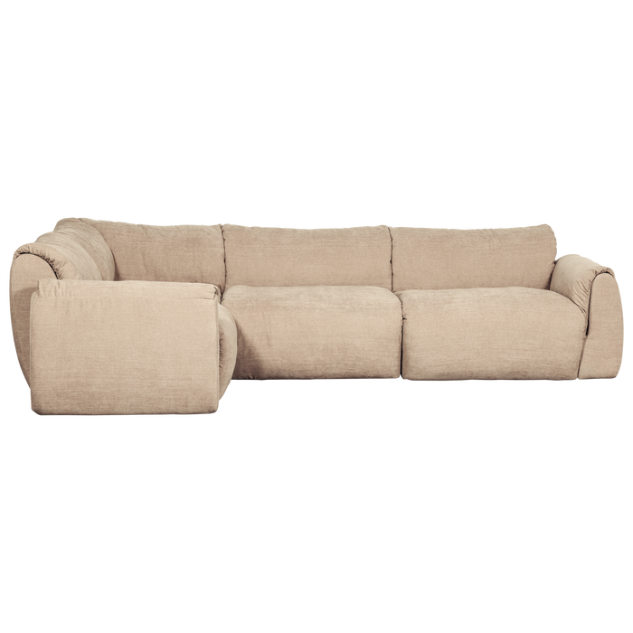 WOOOD Baggy Hoekbank Links - Geweven Chenille - Zand - 81x301x210