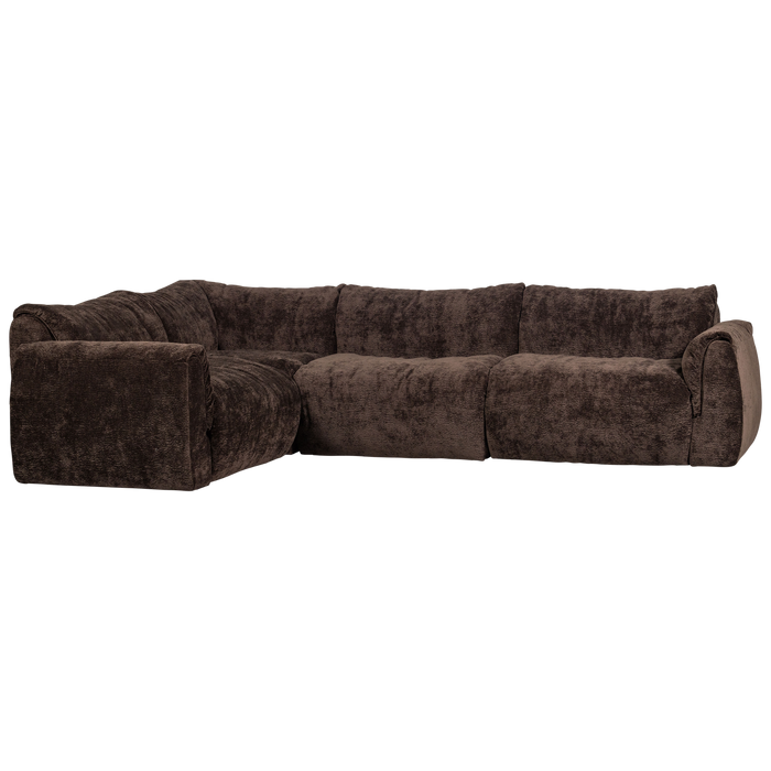 WOOOD Baggy Hoekbank Links - 3D Chenille - Donker Bruin - 81x301x210