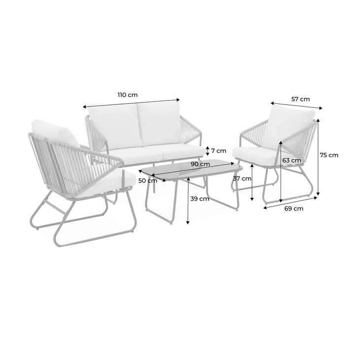sweeek - Loungeset van metaal en natuurlijk hars, 4 zits