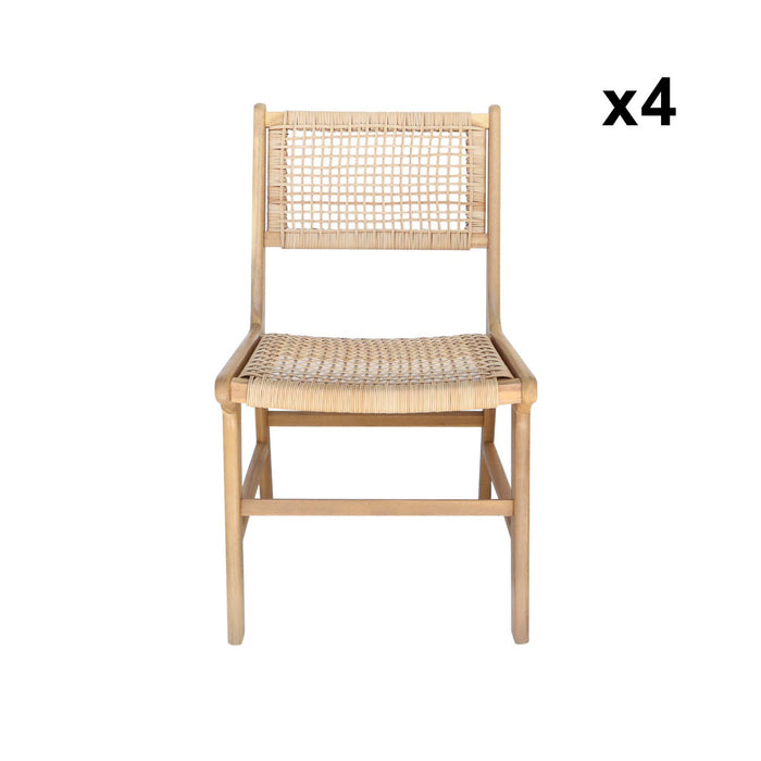 sweeek - Tuinstoel van riet en hout (set van 4)