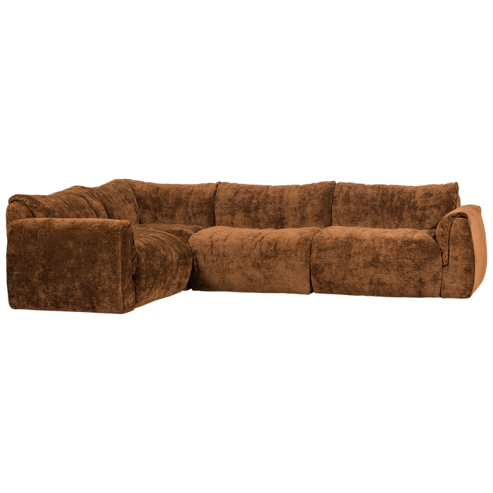 WOOOD Baggy Hoekbank Links - 3D Chenille - Midden Bruin - 81x301x210