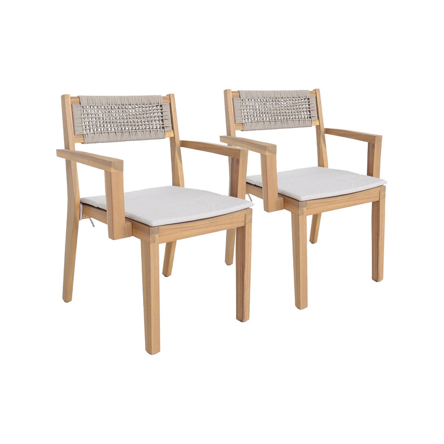 sweeek - Set van 2 acaciahouten tuinstoelen met kussen en touw