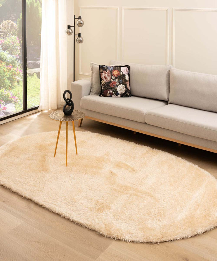 Tapeso Ovaal hoogpolig vloerkleed velvet - Posh champagne - 240x340 cm