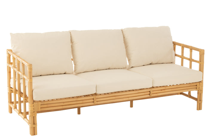 J-Line sofa Elise + kussen 3 Personen - rotan|textiel - naturel|wit