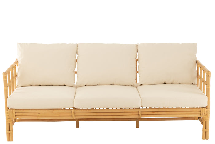 J-Line sofa Elise + kussen 3 Personen - rotan|textiel - naturel|wit
