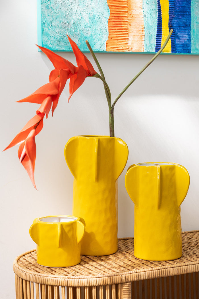 J-Line vaas Juno - keramiek - geel - medium - 27 cm hoog