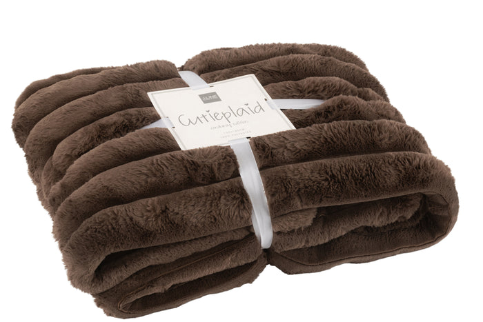 J-Line plaid Large Corduroy - polyester - chocolade - 180 x 130 cm