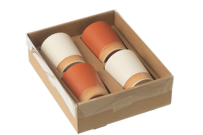 J-Line mok - keramiek - oranje|wit - doos van 4