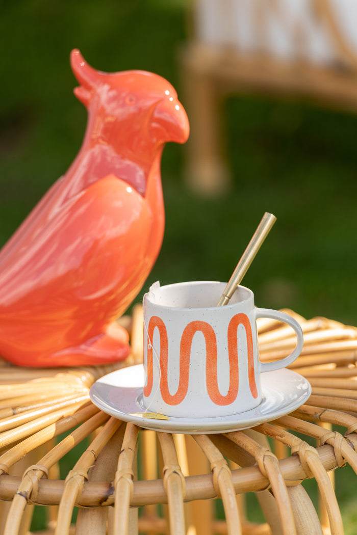 J-Line kop + schoteltje Curve - porselein - oranje - 4 stuks