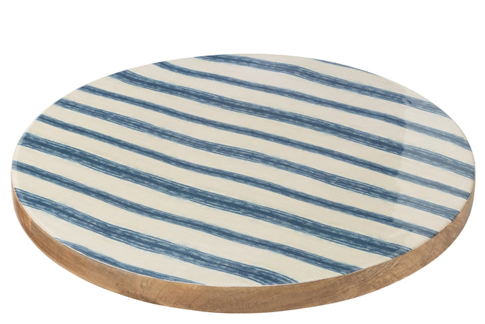 J-Line plateau Draaiend Rond Strepen - hout - blauw|wit