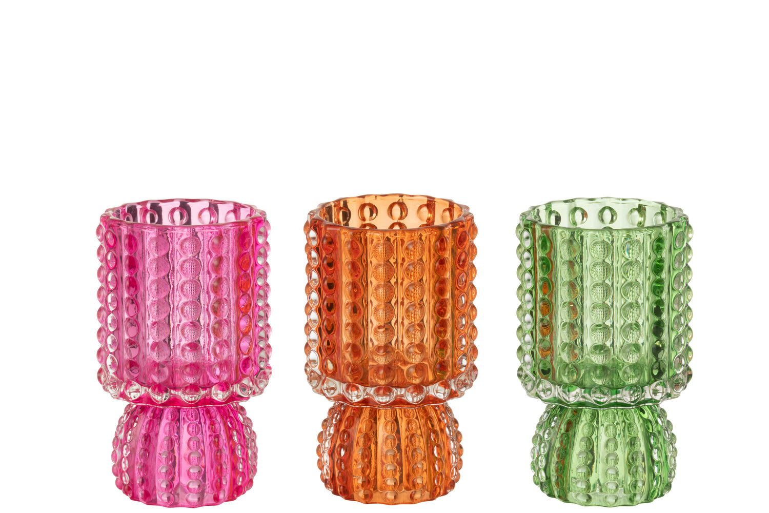 J-Line kandelaar Kala - glas - mix - 3 stuks