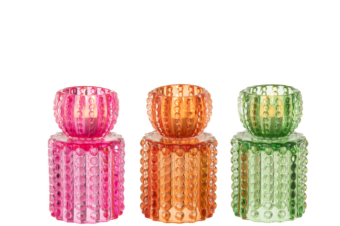 J-Line kandelaar Kala - glas - mix - 3 stuks