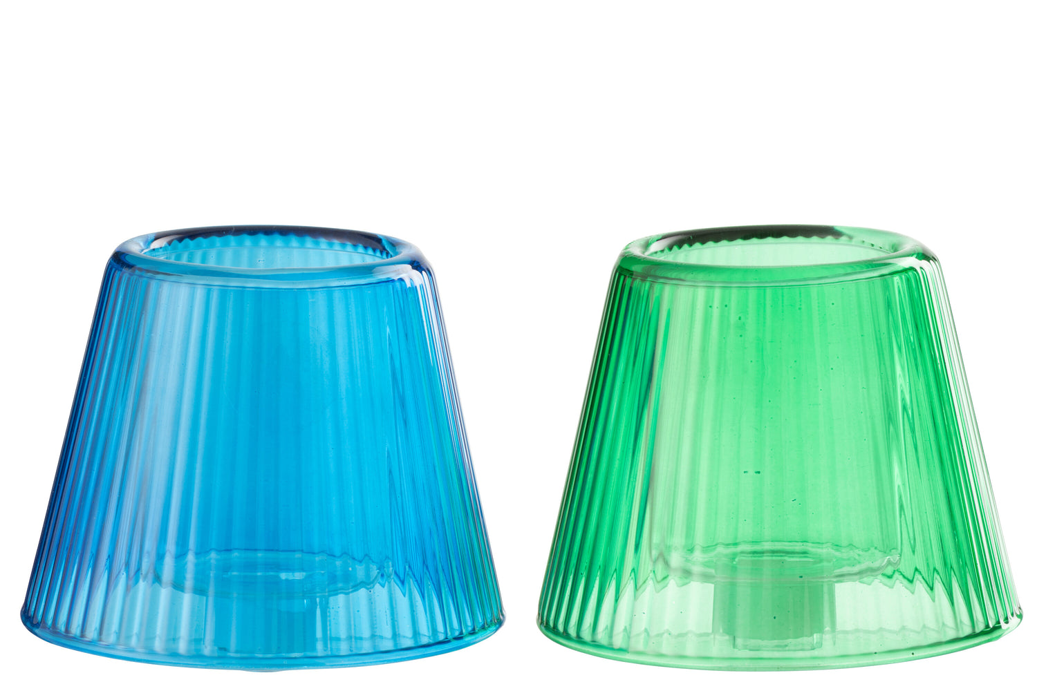 J-Line theelichthouder Hoed - glas - blauw|groen - 2 stuks