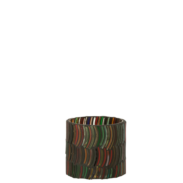 J-Line theelichthouder Mozaiek Curve - glas - mix - small