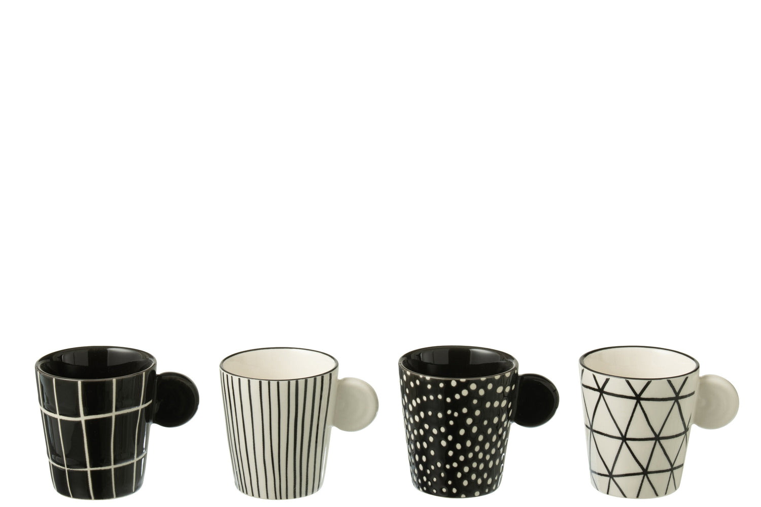 J-Line koffietas Met Oor + Bamboubasis - keramiek - wit|zwart - doos van 4