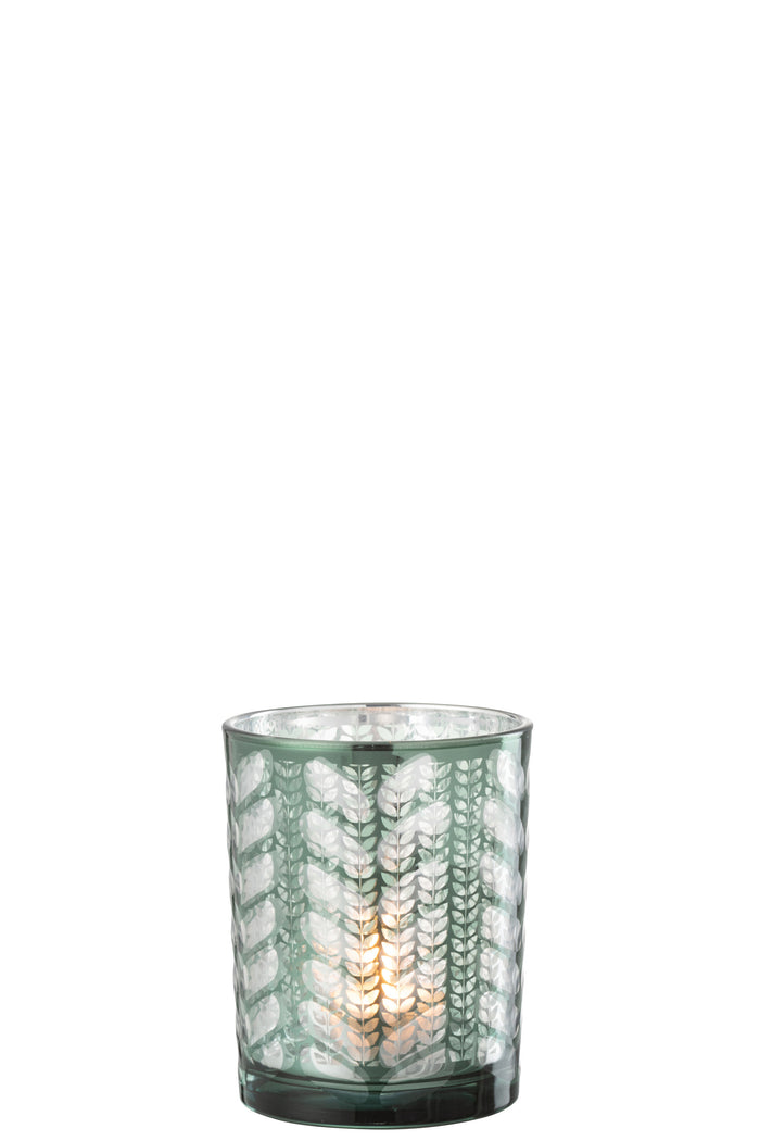 J-Line windlicht Visgraat - glas - groen|zilver - medium