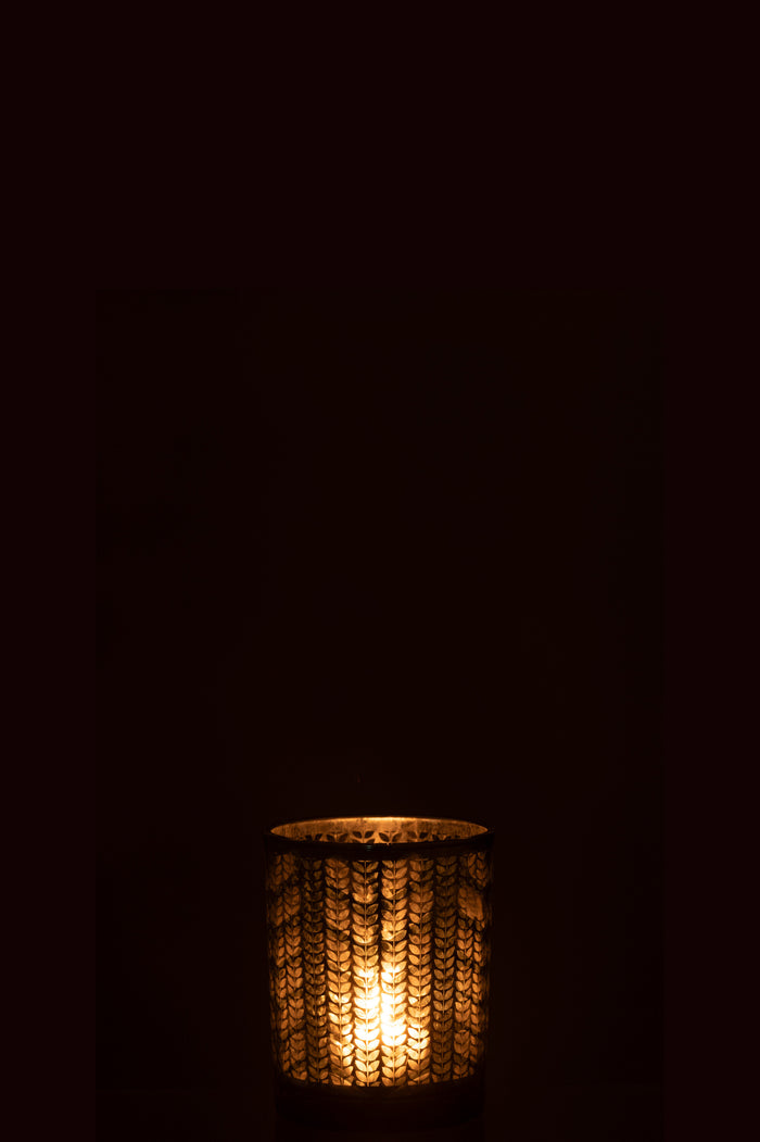 J-Line windlicht Visgraat - glas - groen|zilver - small