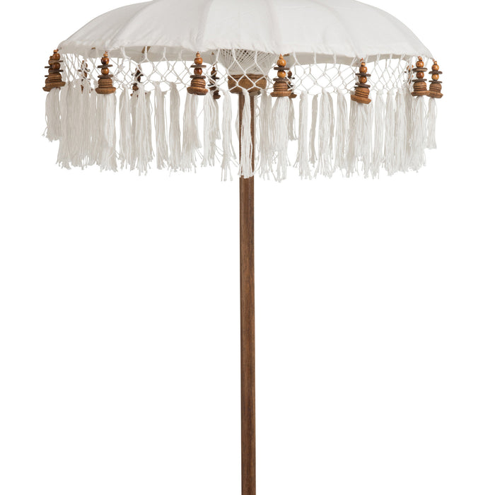 J-Line Parasol+Voet+Kwast Katoen|Hout Wit Bruin Small