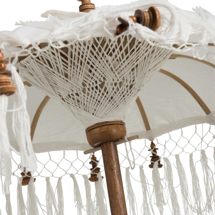 J-Line Parasol+Voet+Kwast Katoen|Hout Wit Bruin Small