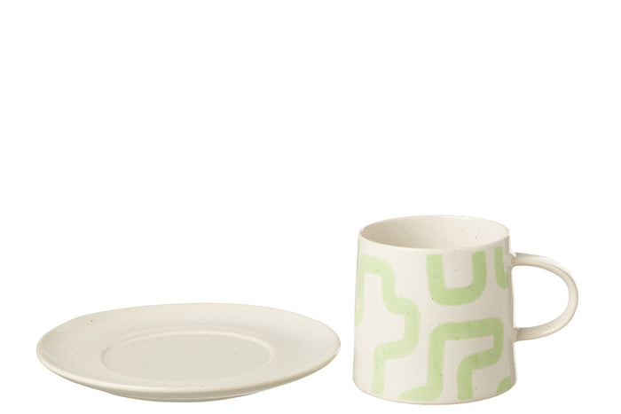 J-Line kop + schoteltje Vorm - porselein - groen - 4 stuks