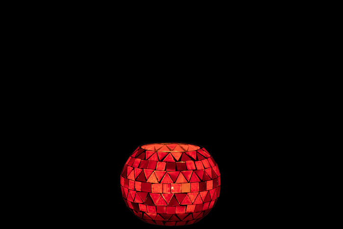 J-Line windlicht Mozaiek Driehoek - glas - rood|roze - small