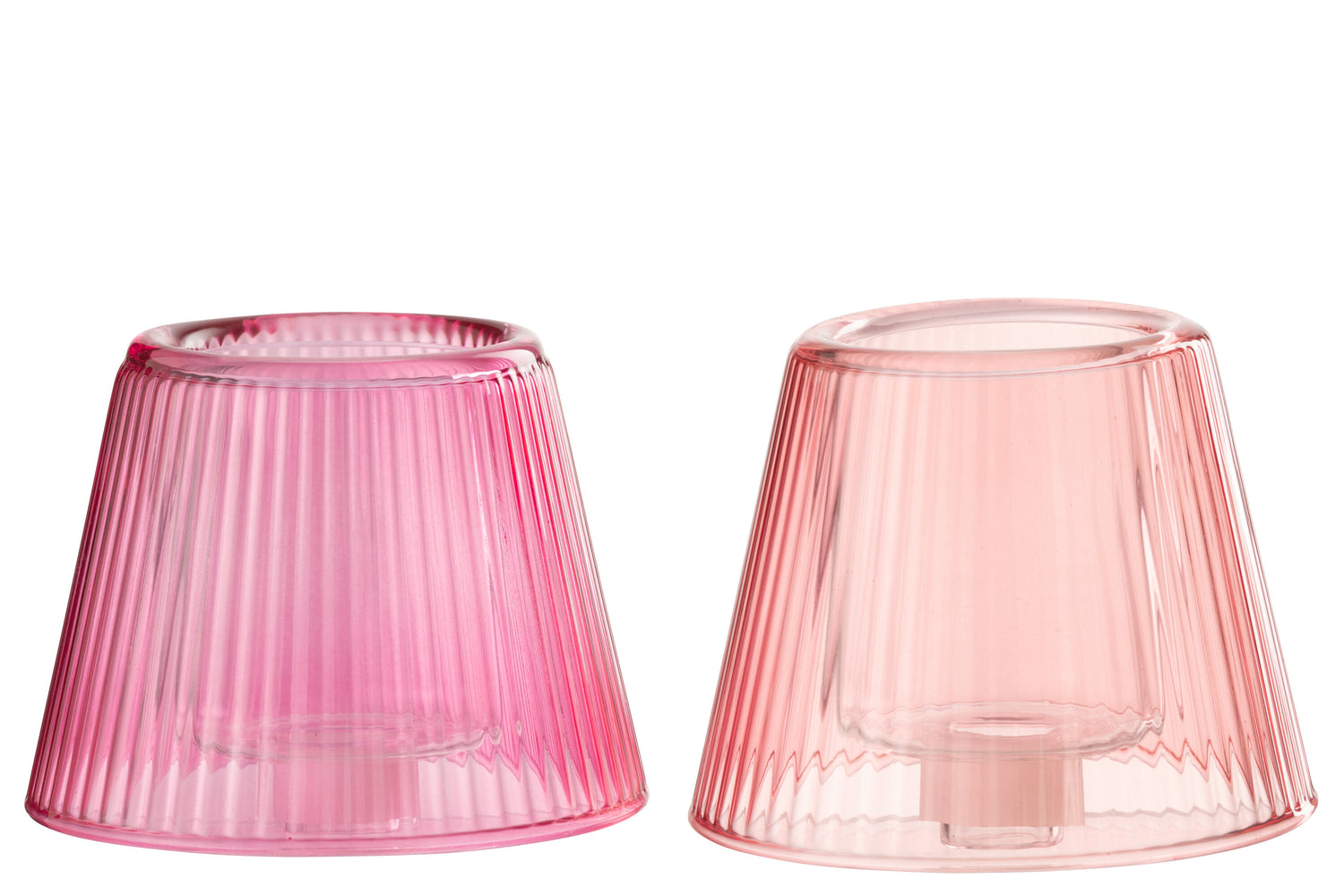 J-Line theelichthouder Hoed - glas - roze - 2 stuks