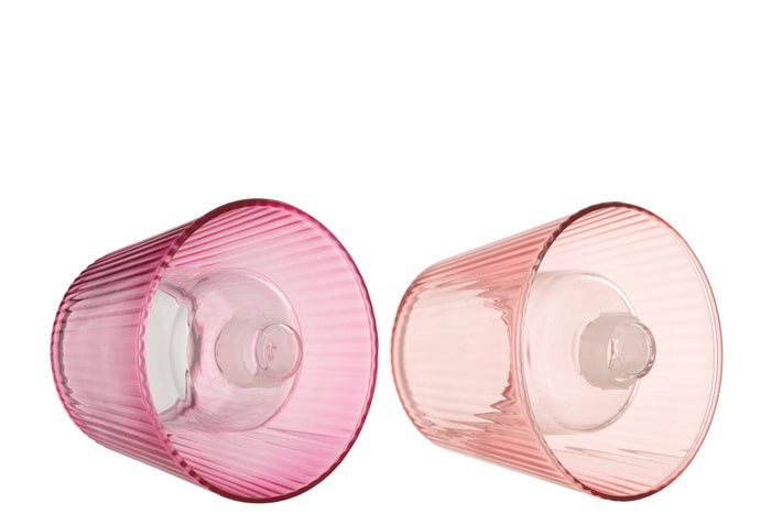 J-Line theelichthouder Hoed - glas - roze - 2 stuks