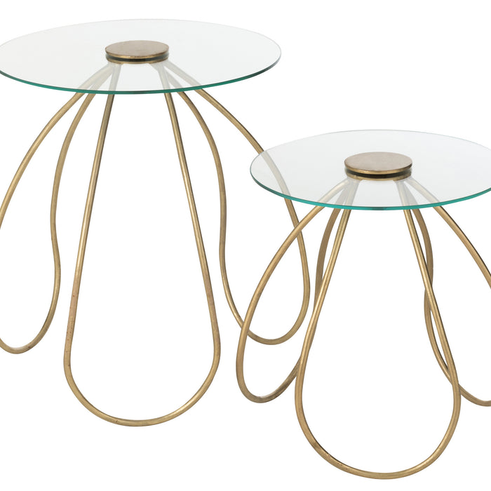 J-Line tafel Rond - metaal|glas - goud - 2 stuks