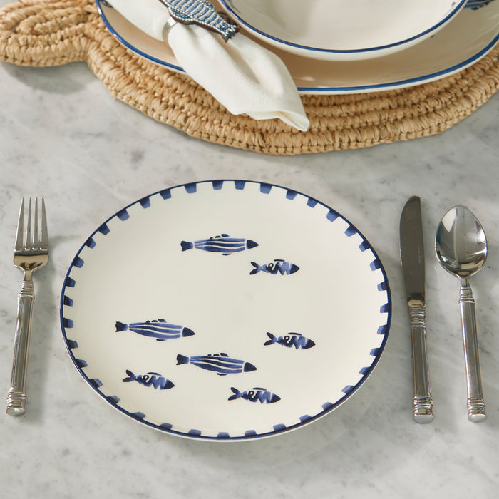 Riviera Maison Dinerbord rond Blauw, Wit - Como Catch Bord - Aardewerk