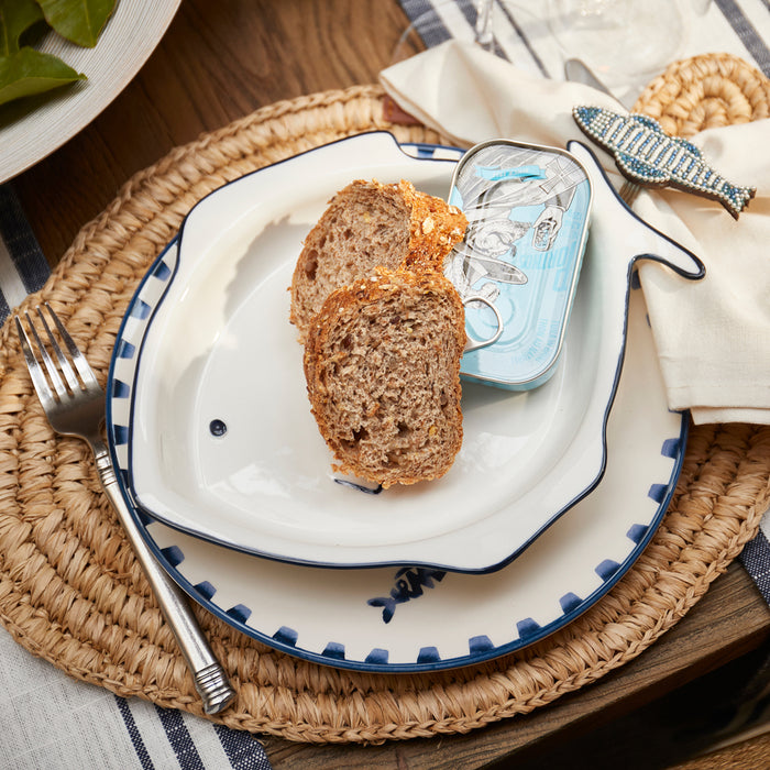 Riviera Maison Dinerbord rond Blauw, Wit - Como Catch Bord - Aardewerk