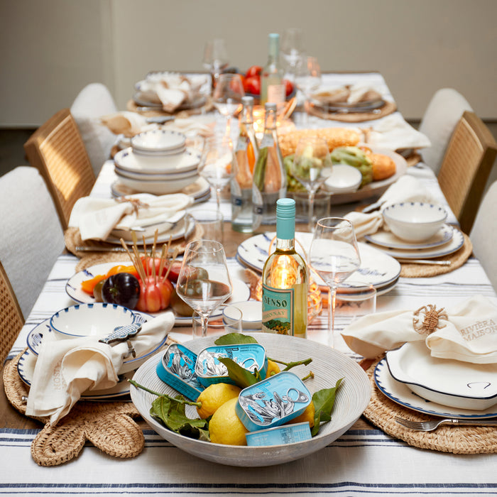 Riviera Maison Dinerbord rond Blauw, Wit - Como Catch Bord - Aardewerk