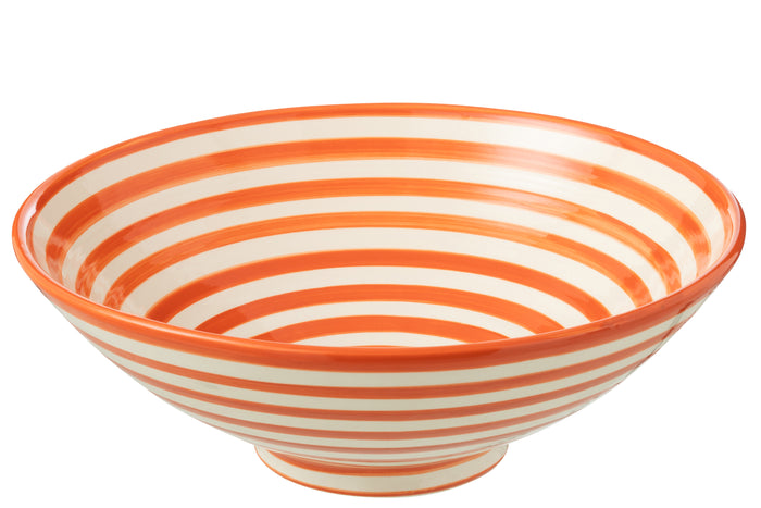 J-Line kom Lebrillo Granada Stripes - keramiek - wit|oranje