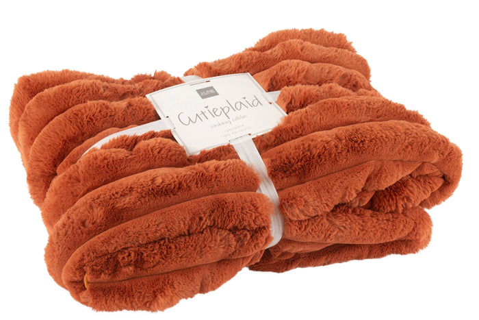 J-Line plaid Large Corduroy - polyester - roest - 180 x 130 cm