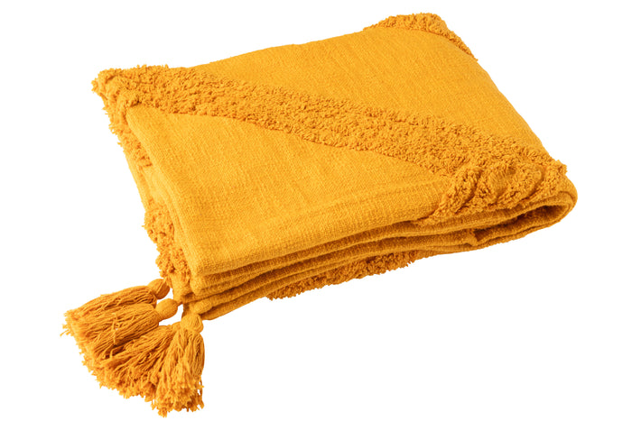 J-Line plaid Getuft + Kwatsen - katoen - oker - 130 x 180 cm