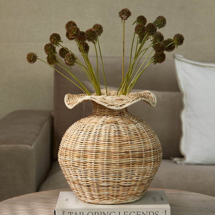 Riviera Maison Vaas rond Bruin - Wavy Bloemenvaas   - Rattan