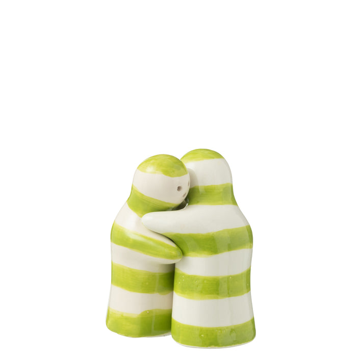 J-Line peper- & zoutstellen Granada Stripes - keramiek - wit|groen
