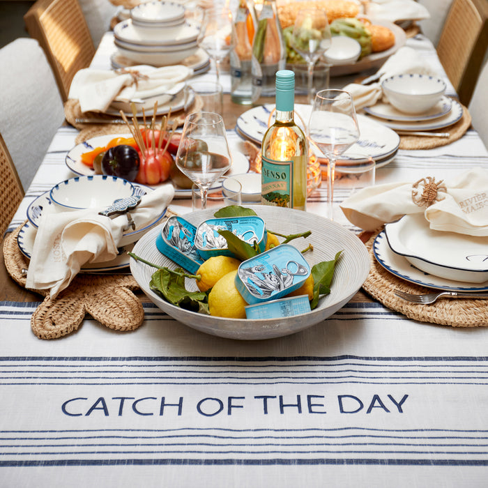 Riviera Maison Tafelloper Blauw, Wit - Catch Of The Day Tafelrunner