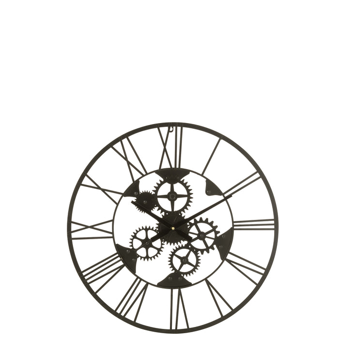 J-Line klok Romeinse Cijfers Wielen - metaal - zwart - small - Ø 60 cm